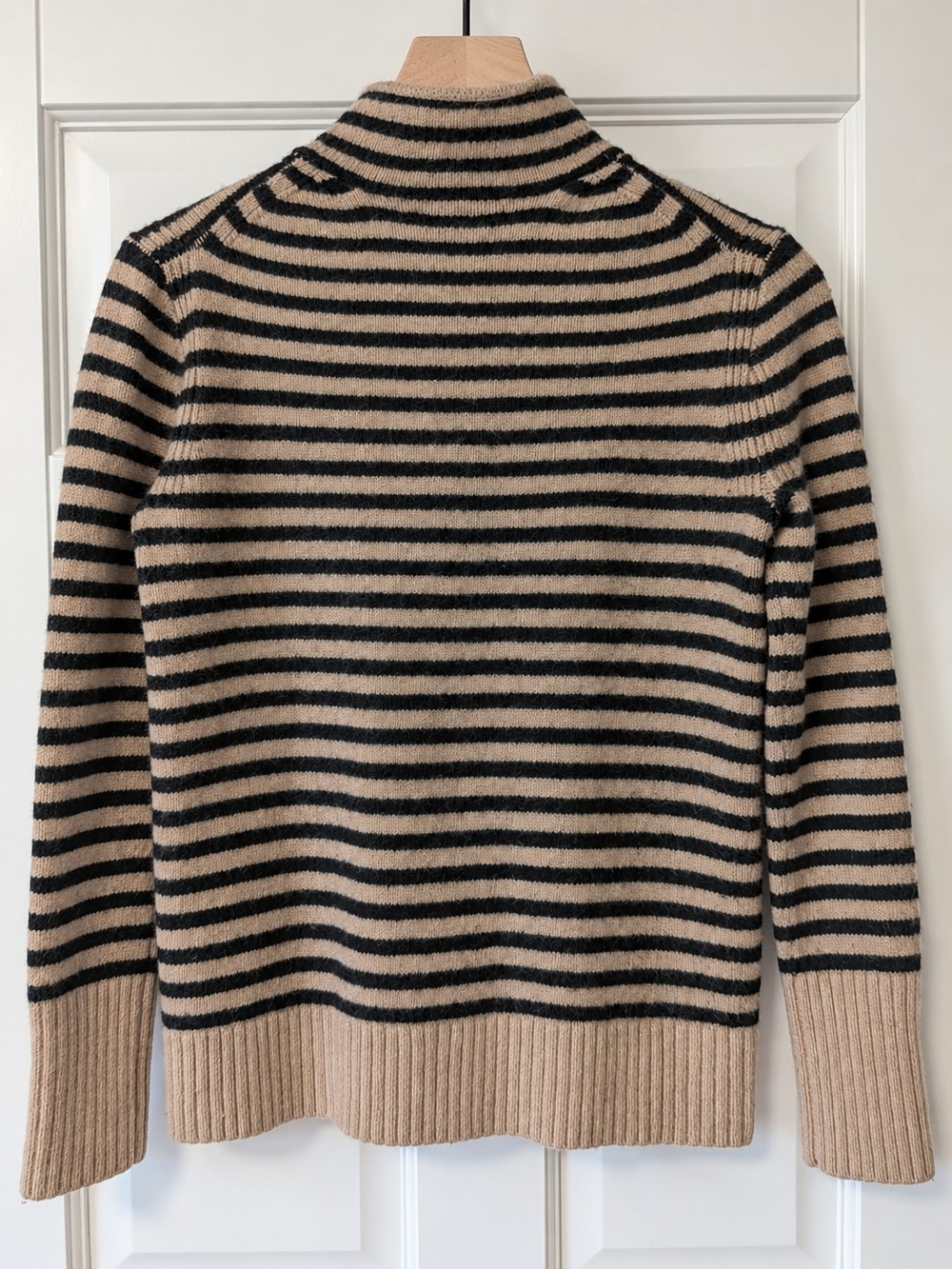 JCrew Roll Neck Wool Cashmere Blend Striped Sweater in Beige and Black - Picture 4 of 5